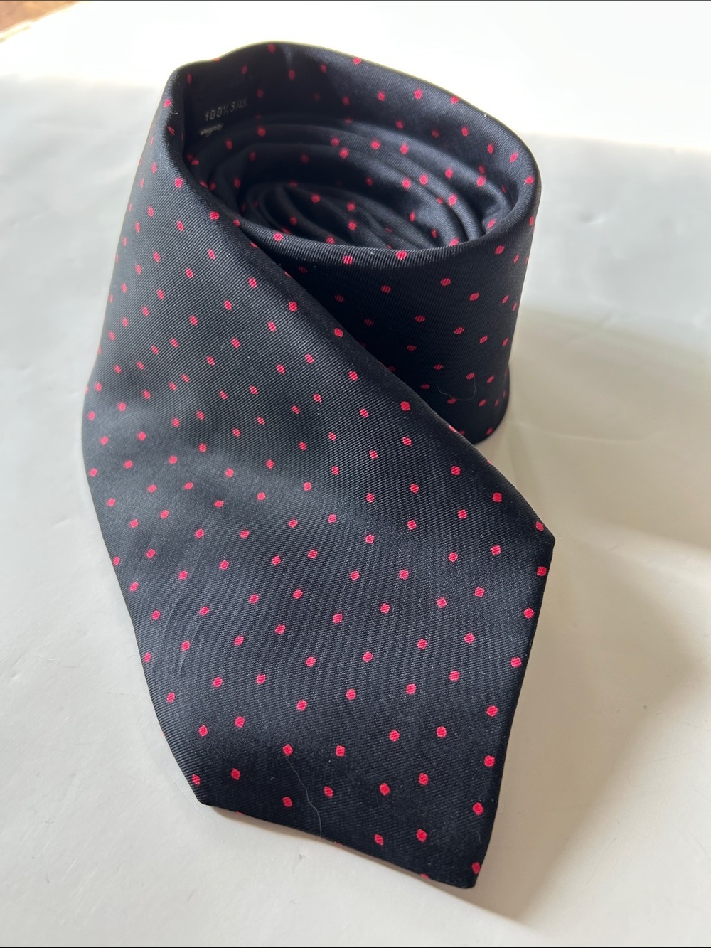 Paco Rabanne Black Silk Tie with Red Microdots